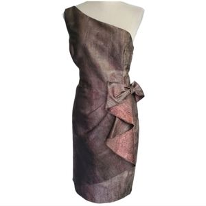 Kay Unger Pewter & Pink Metallic Bow Cocktail Dress
